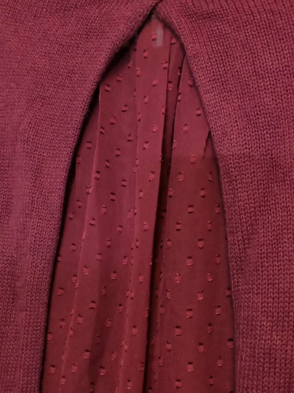 Lucky Brand Layered Sweater Sz M Chiffon Flyaway Back Maroon Romantic Feminine - Picture 6 of 8